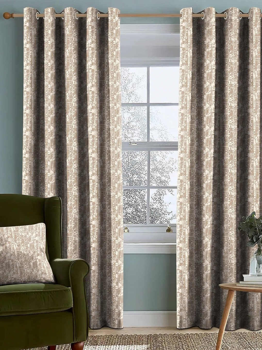 

Nefertiti Home Brown Set of 2 Floral Black Out Door Curtain