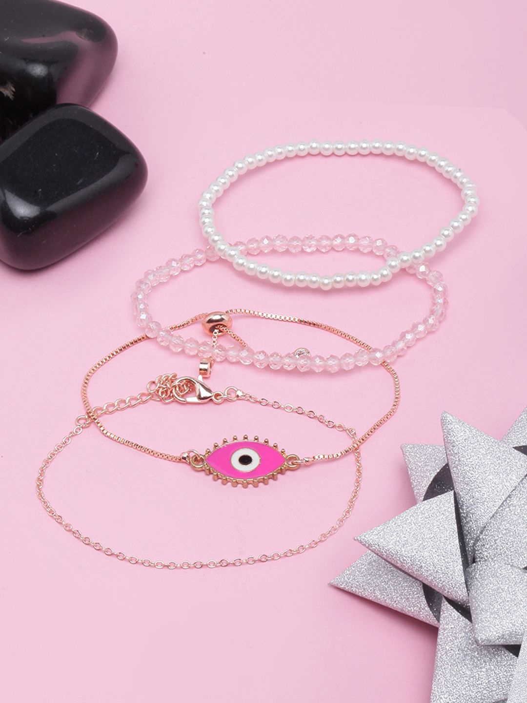 

KPOP Women 4 Brass Rose Gold-Plated Charm Bracelet