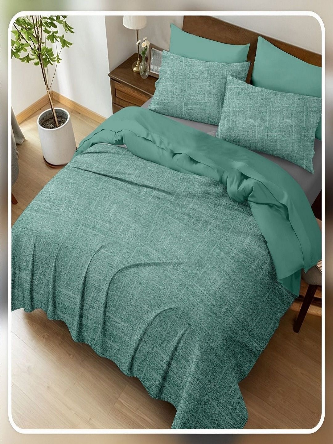 

CHICERY Green & Off White 400 TC King Bedsheet with 2 Pillow Covers