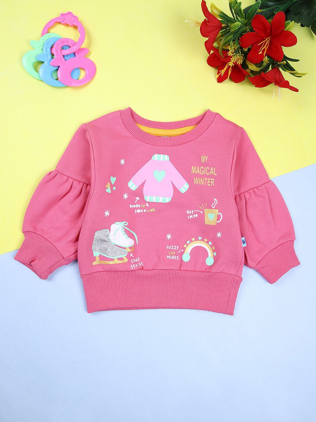 

V-Mart Girls Graphic Printed Round Neck Fleece Pullover Sweatshirt, Pink