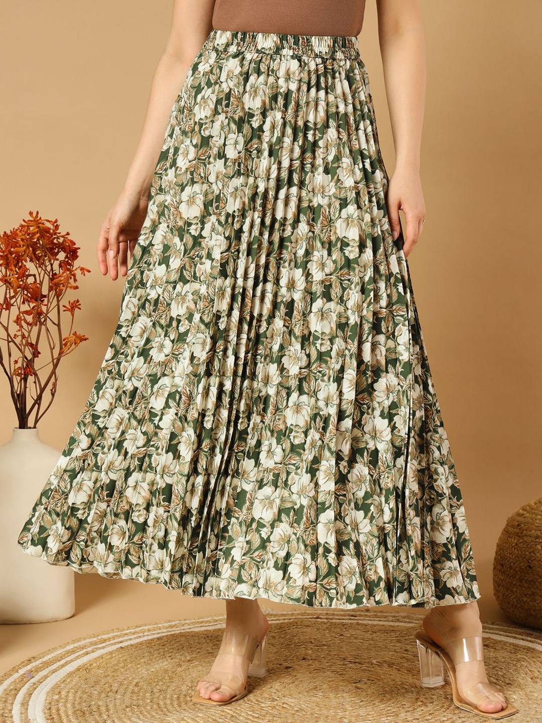 

ZWERLON Women Printed A-Line Maxi Skirt, Green