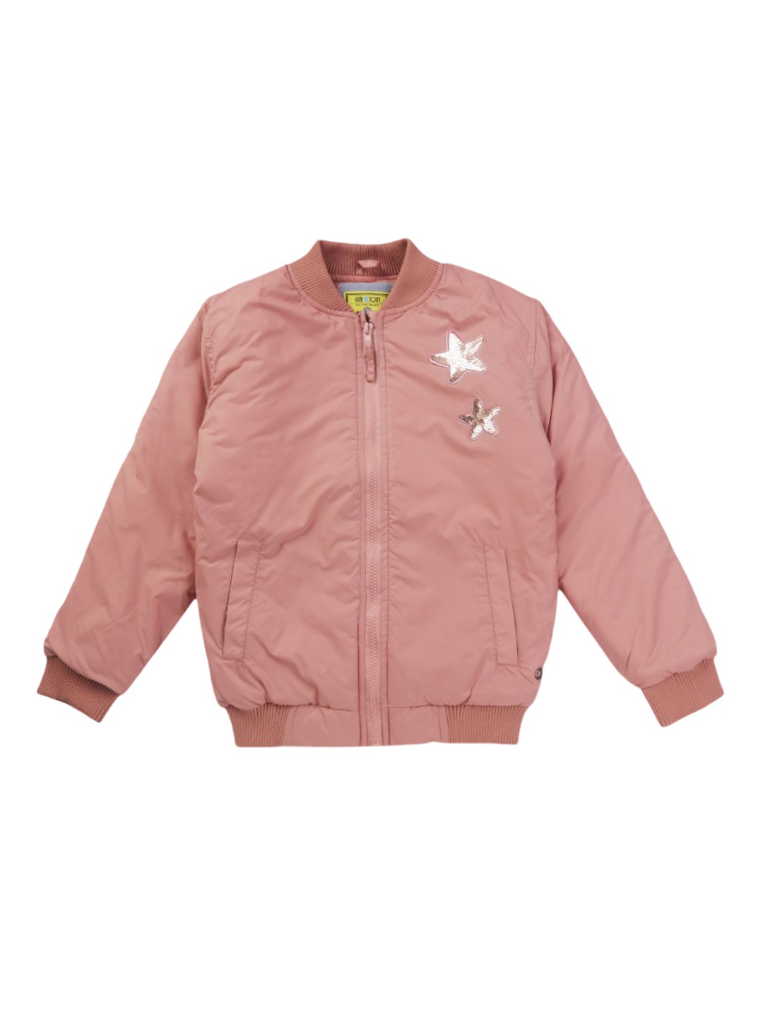 

Gini and Jony Girls Self Design Bomber Jacket, Peach