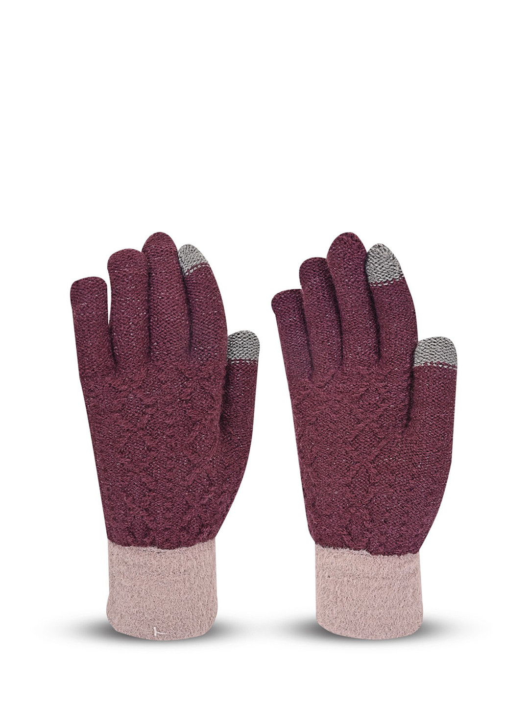 

LOOM LEGACY Women Patterned Acrylic Winter Gloves, Maroon
