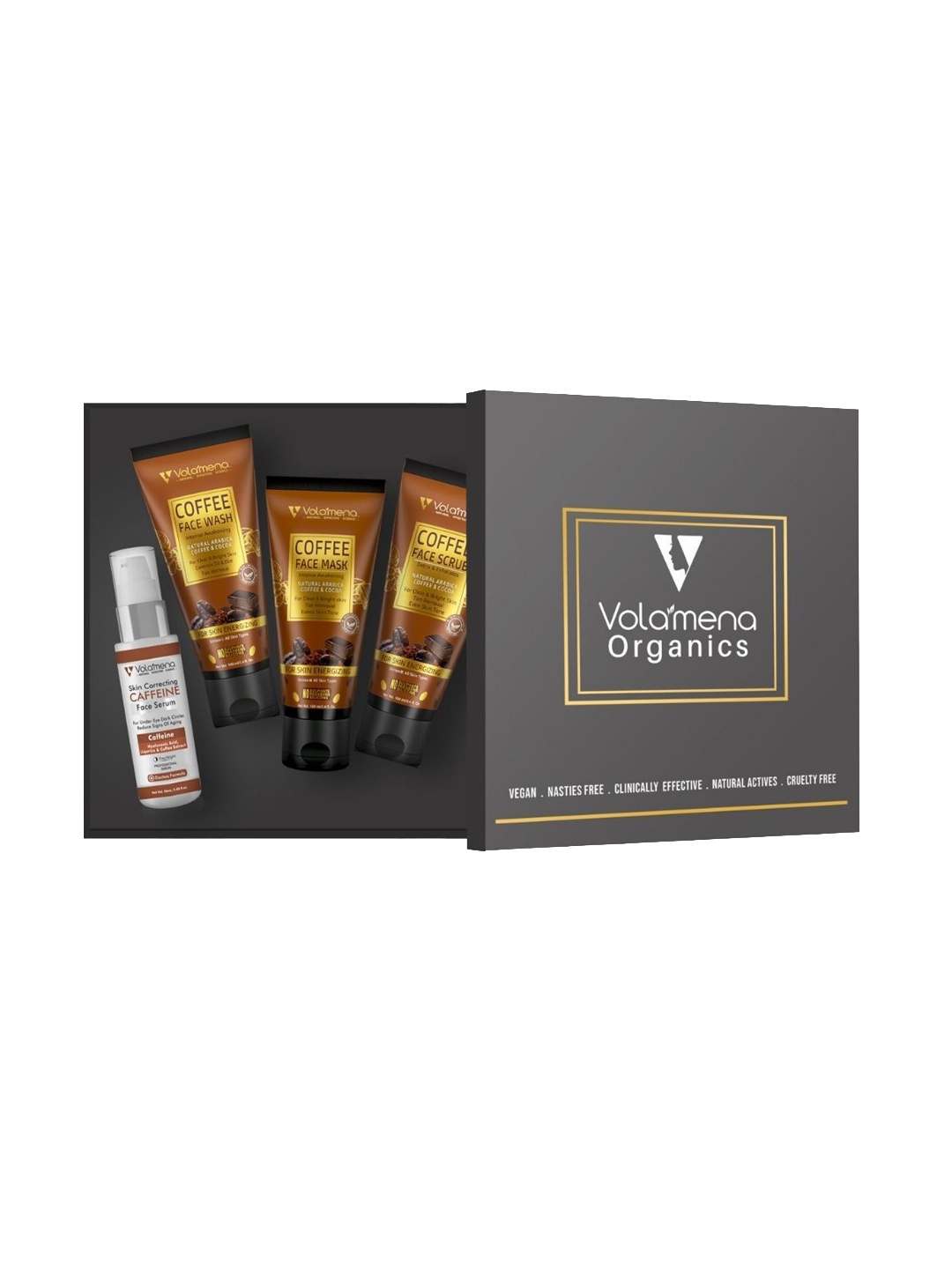

Volamena Organics Set Of 4 Brightening Skin Care Kit, Coffee brown