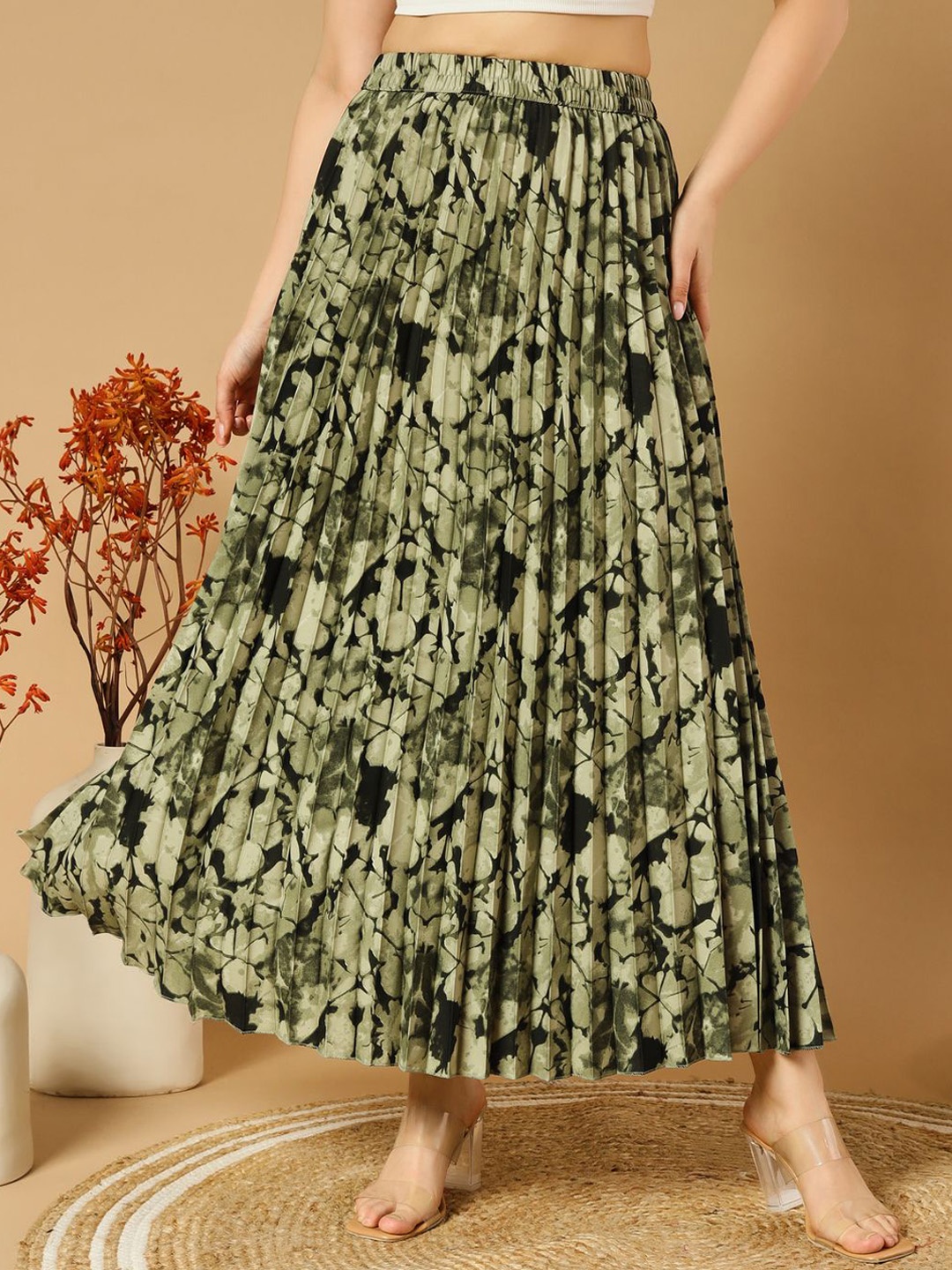 

ZWERLON Printed A-Line Maxi Skirt, Green