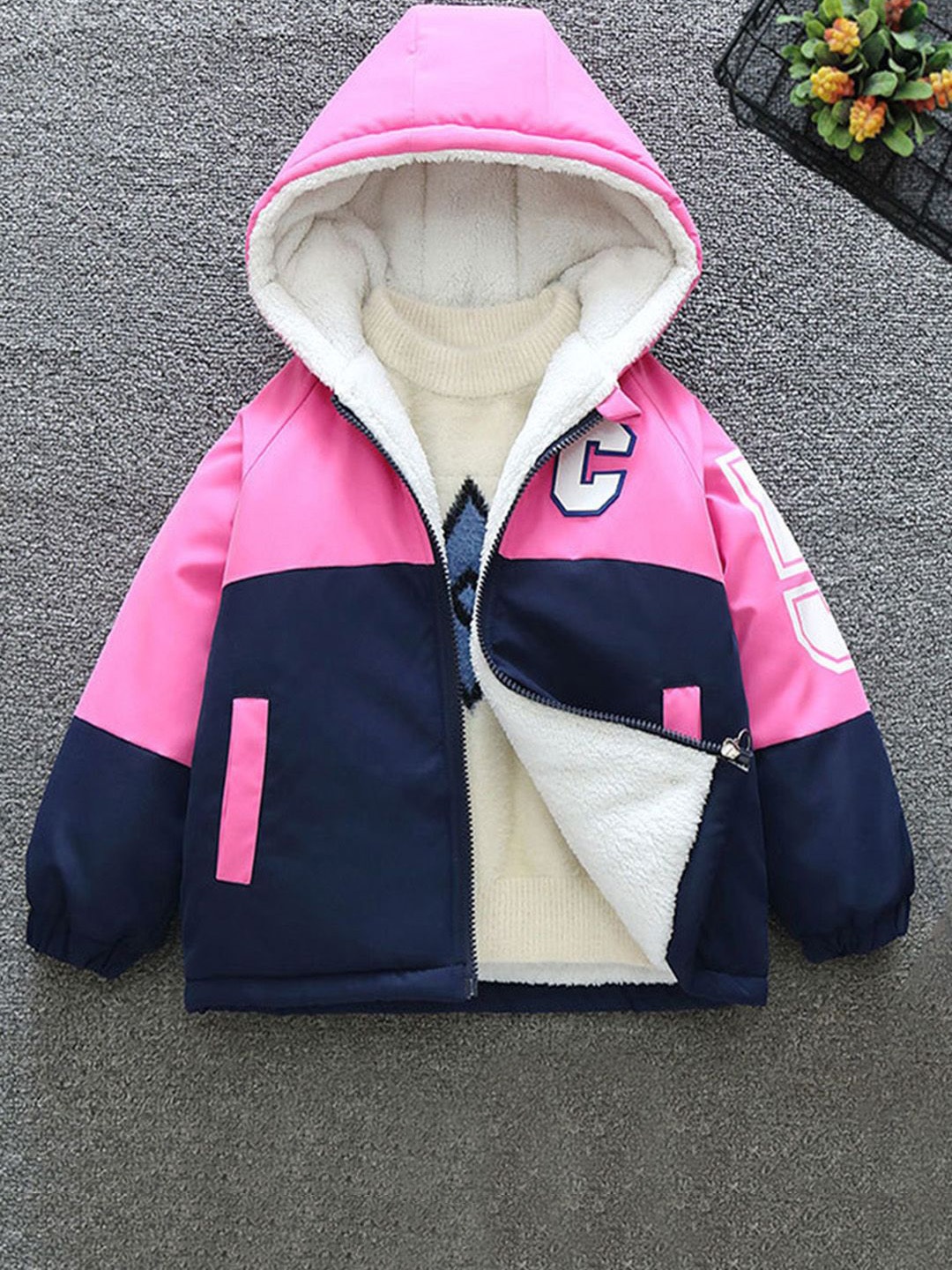 

INCLUD Girls Colourblocked Hooded Open Front Jacket, Blue