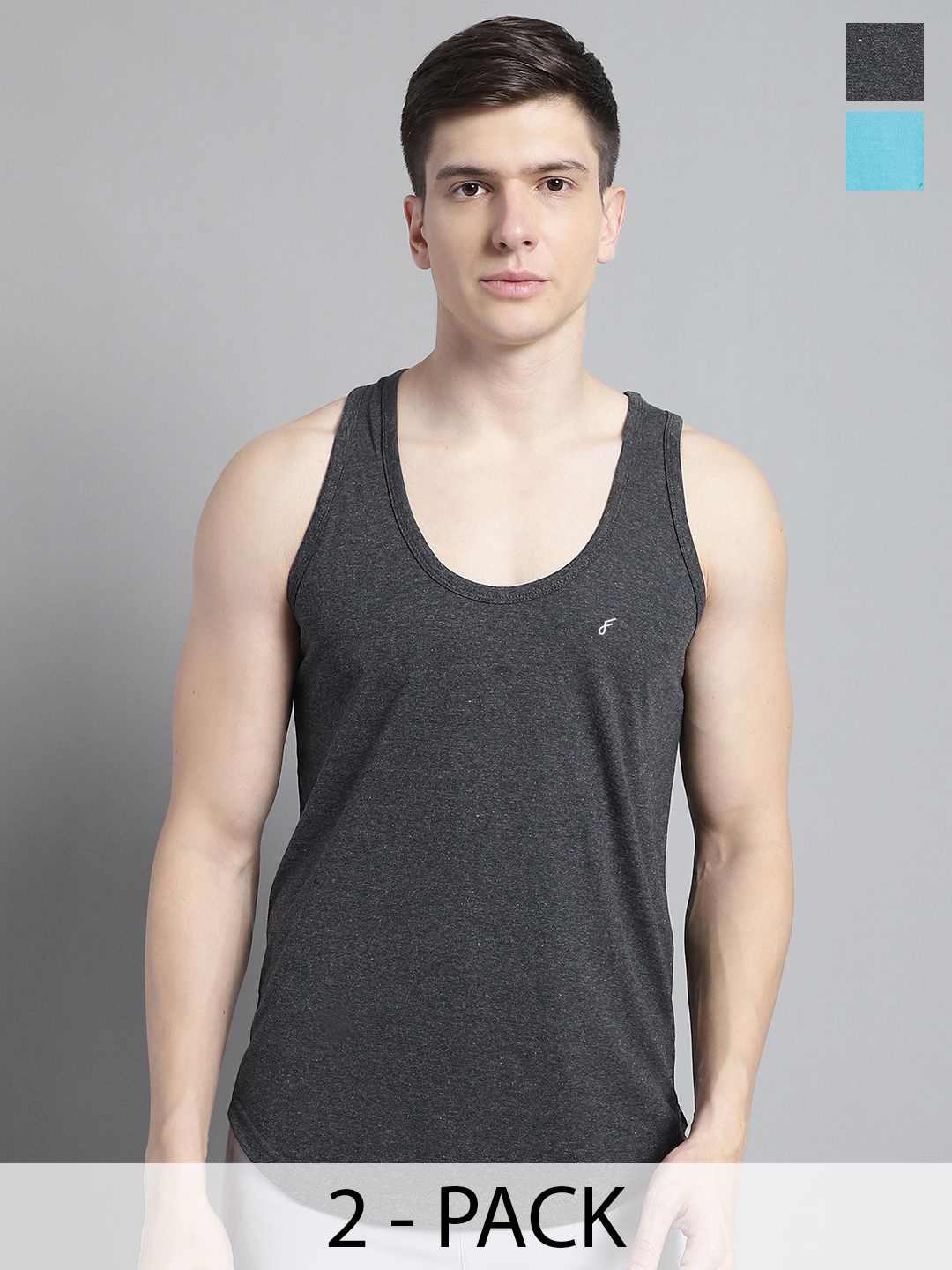 

FBAR Men Pack Of 2 Cotton Anti-Bacterial Gym Innerwear Vests, Turquoise blue