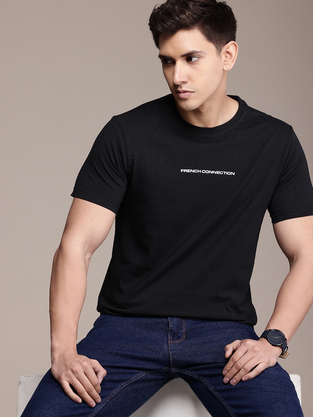 

French Connection Round Neck Pure Cotton T-shirt, Black