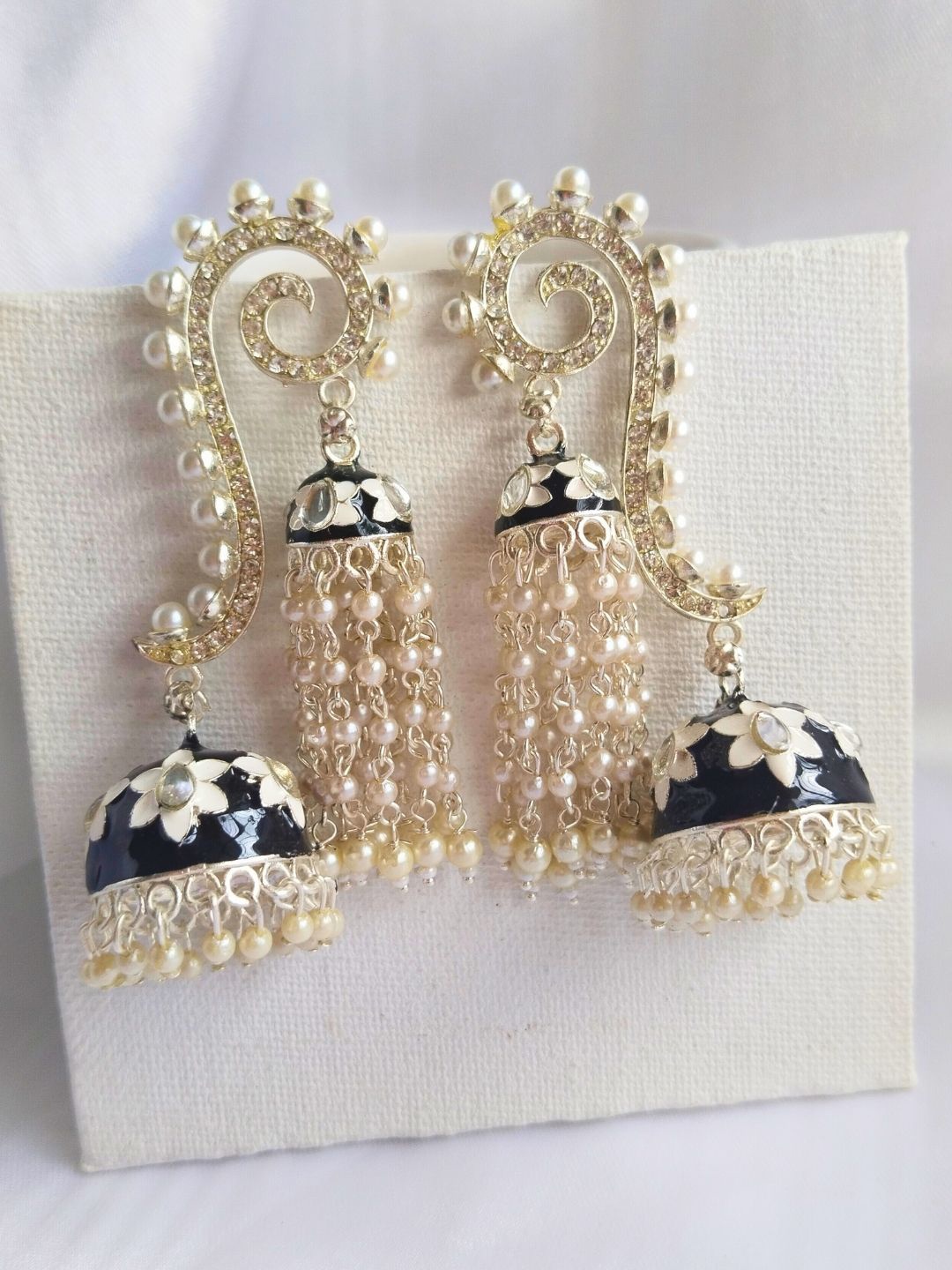 

Anouk Black Gold Plated Kundan Dome Shape Meenakari Jhumkas