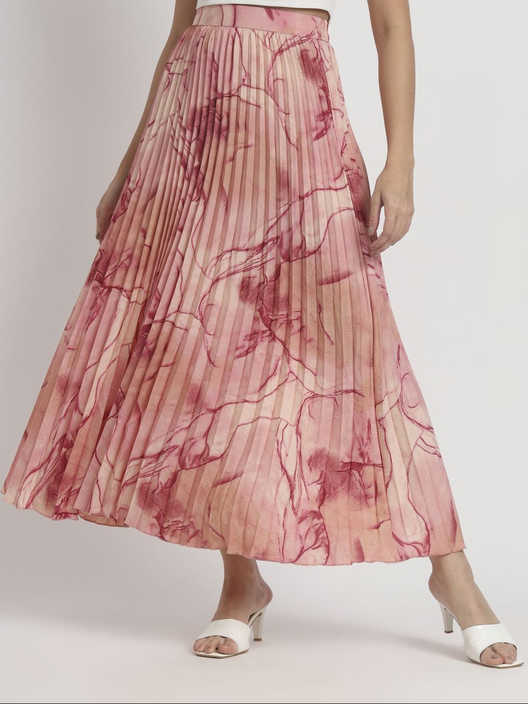 

ZWERLON Women Abstract Printed A-Line Maxi Skirts, Pink