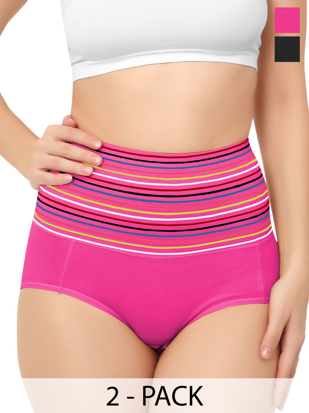 

Bella Voste Women Pack Of 2 Striped High-Waist Tummy Tucker Shaper Briefs, Pink