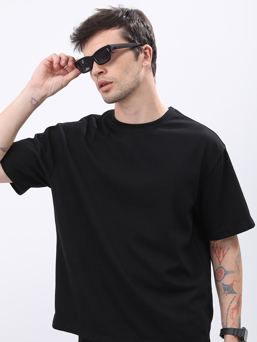 

KETCH Men Popcorn Structured Oversize T-Shirt, Black