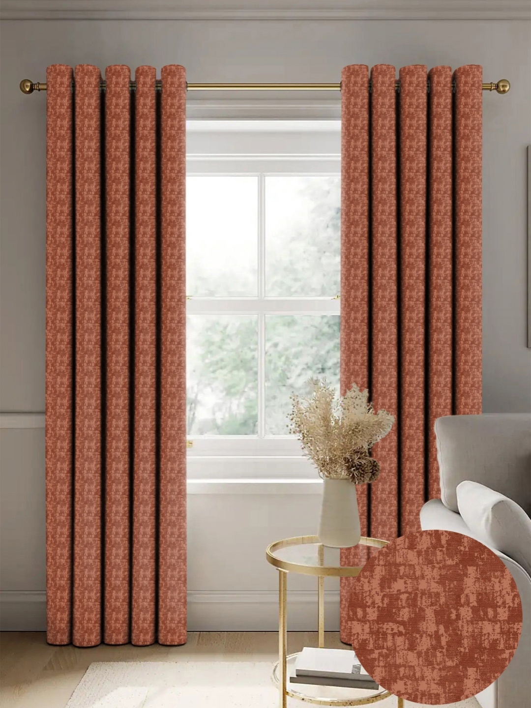 

Nefertiti Home Rust Set of 2 Floral Black Out Door Curtain