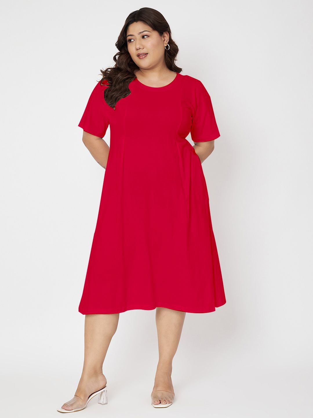 

BRINNS Women Plus Size Cotton Fit & Flare Midi Dress, Magenta