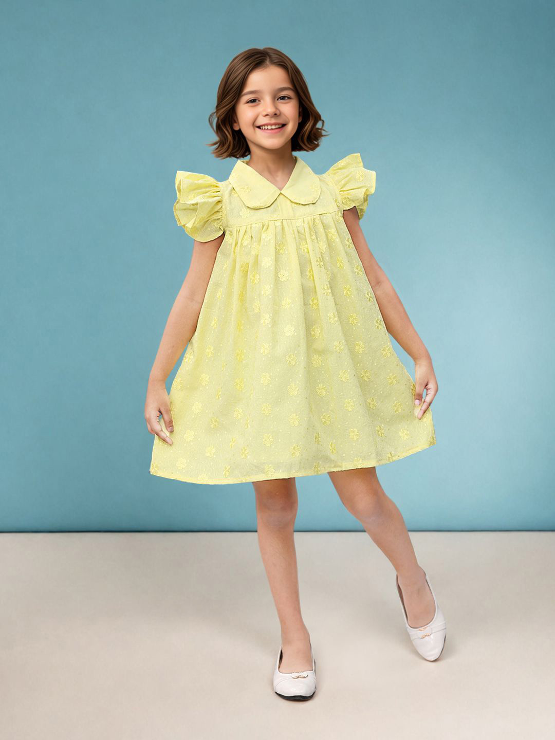 

Toonyport Floral Embroidered Cotton Fit & Flare Dress, Yellow