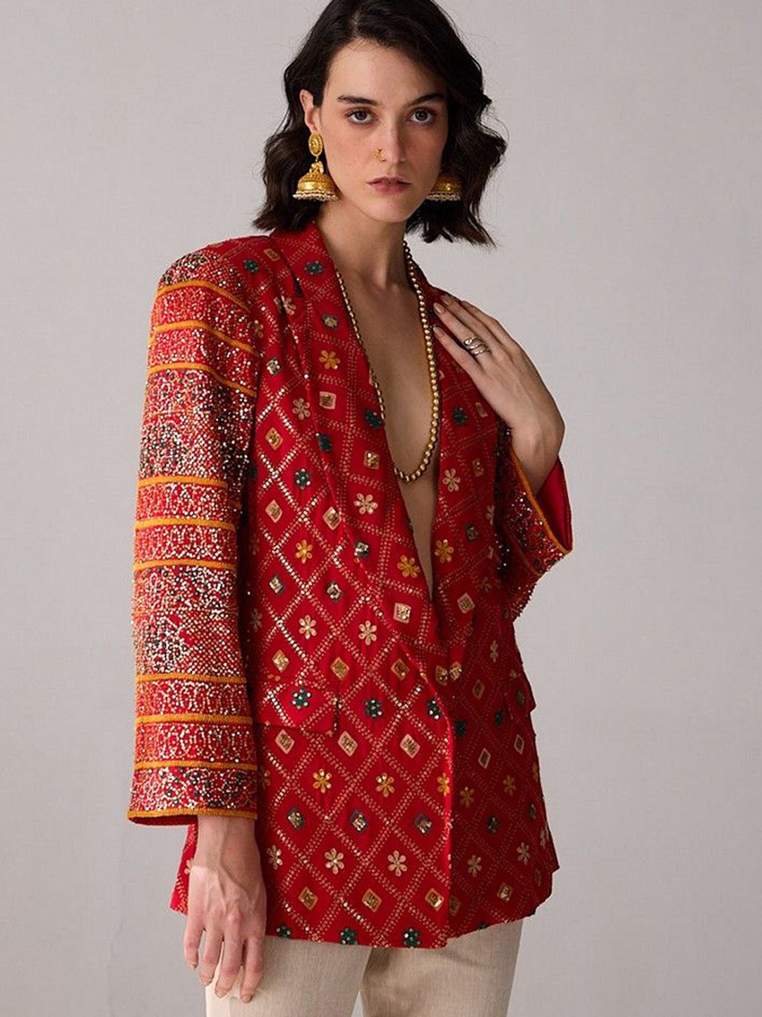 

VERB BY PALLAVI SINGHEE Women Floral Tailored Embroidered Jacket, Red