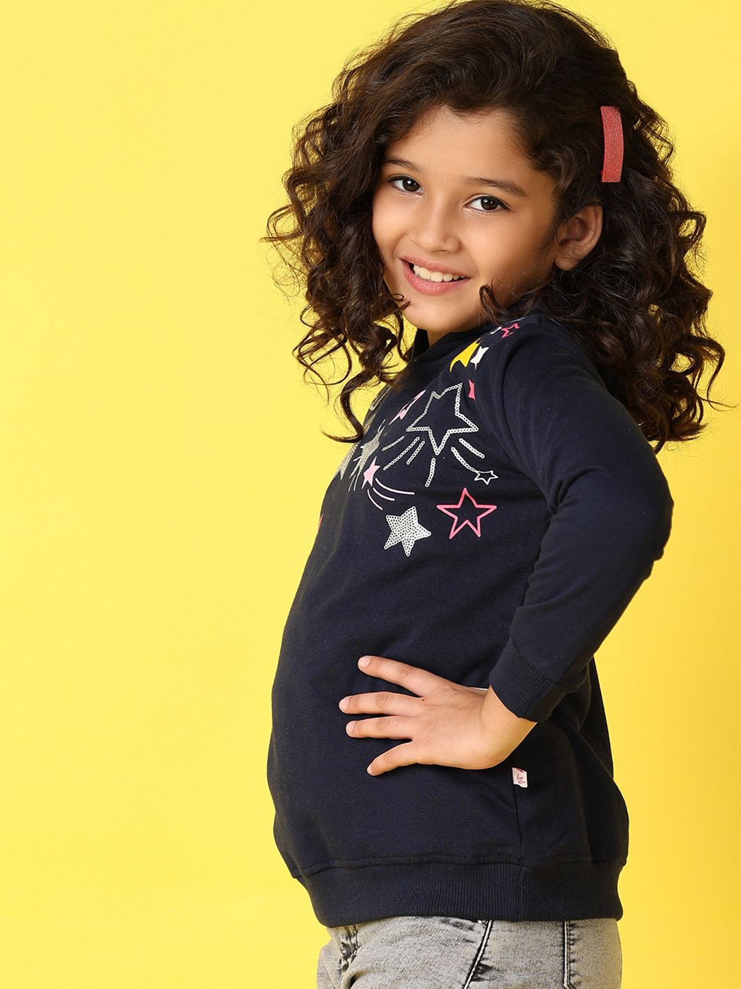 

V-Mart Girls Graphic Printed Hood Cotton Pullover Sweatshirt, Navy blue