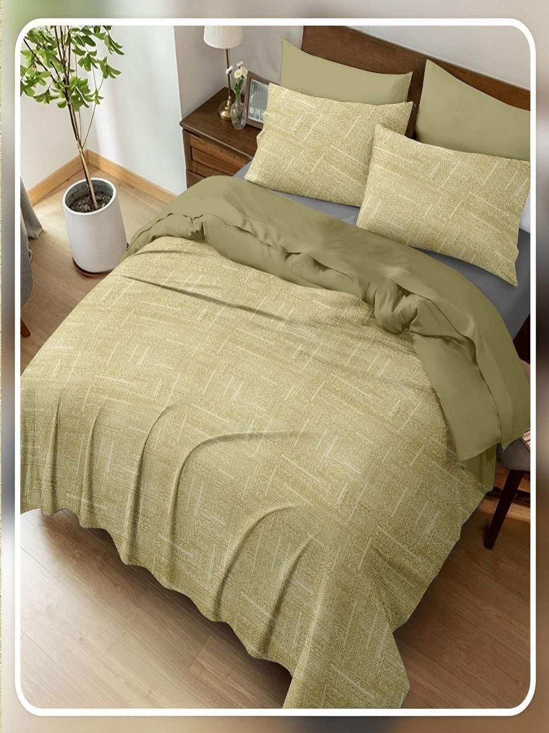 

CHICERY Olive Green & White 400 TC King Bedsheet with 2 Pillow Covers