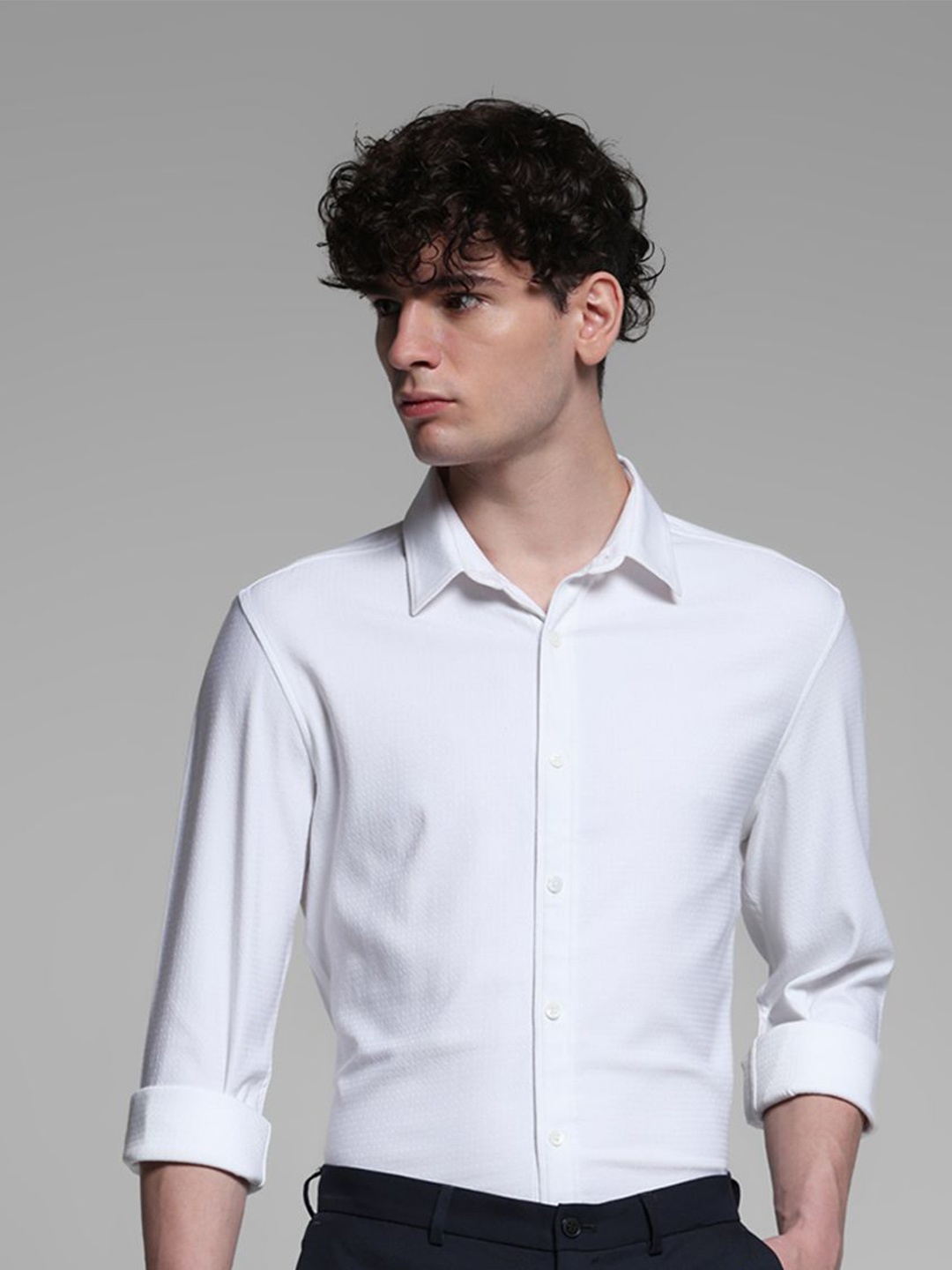 

Jack & Jones Men Spread Collar Solid Slim Fit Casual Shirt, White