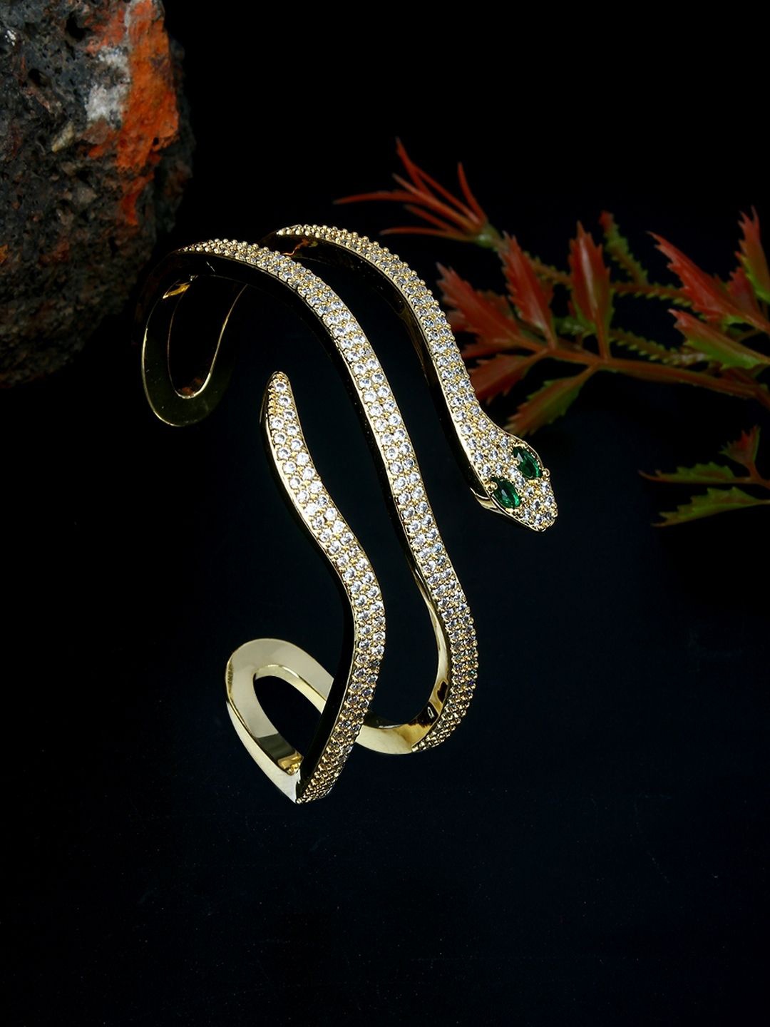 

KPOP Brass Gold-Plated Cubic Zirconia Studded Bangle-Style Bracelet