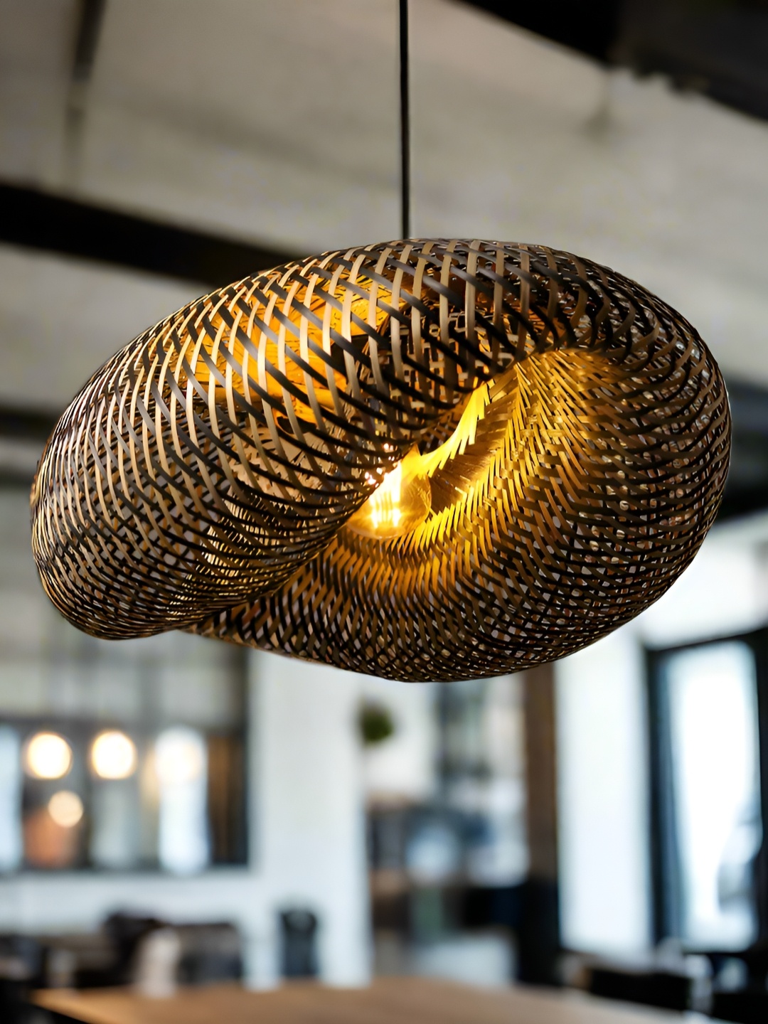 

HABERE INDIA Black & Gold Toned Textured Bamboo Contemporary Abstract Shaped Ceiling Lamp