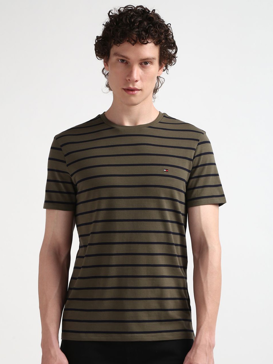 

Tommy Hilfiger Striped Cotton Slim Fit T-shirt, Olive