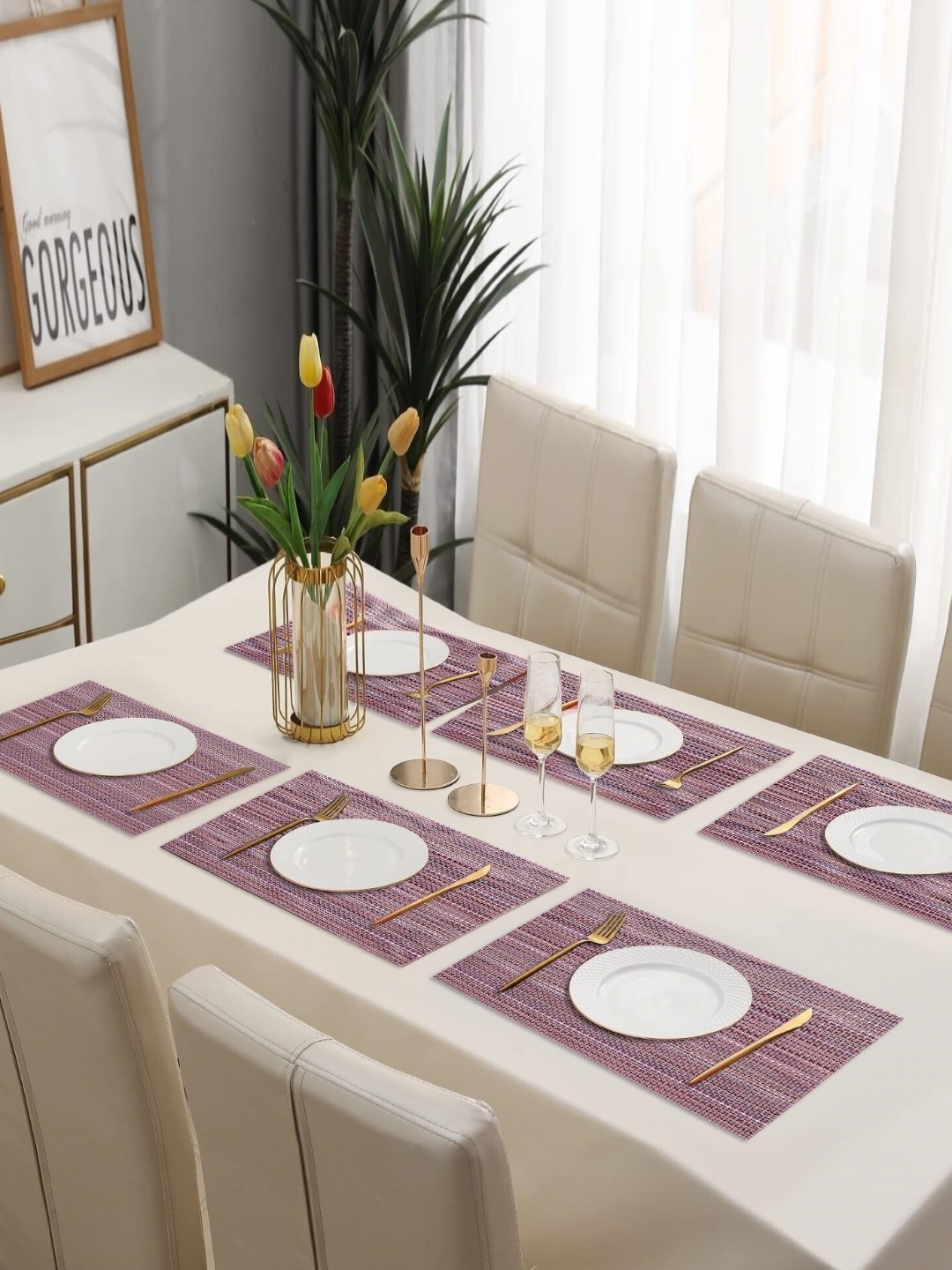

Dakshya Industries 6Pcs Pink Striped Rectangle Shape Table Placemats