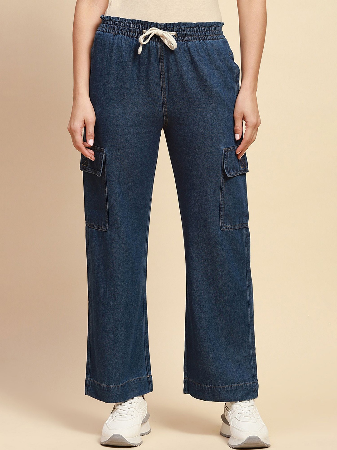 

Global Republic Women Solid Mid Rise Cotton Track Pant, Blue