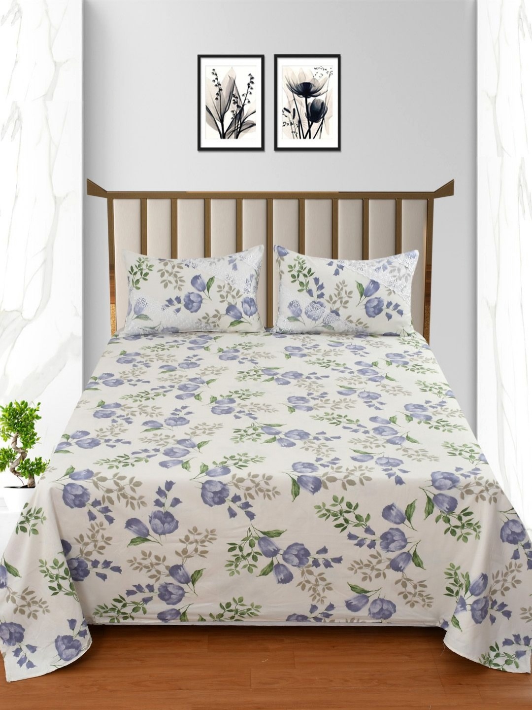 

Bromwick White Floral 250 TC King Bedsheet with 2 Pillow Covers