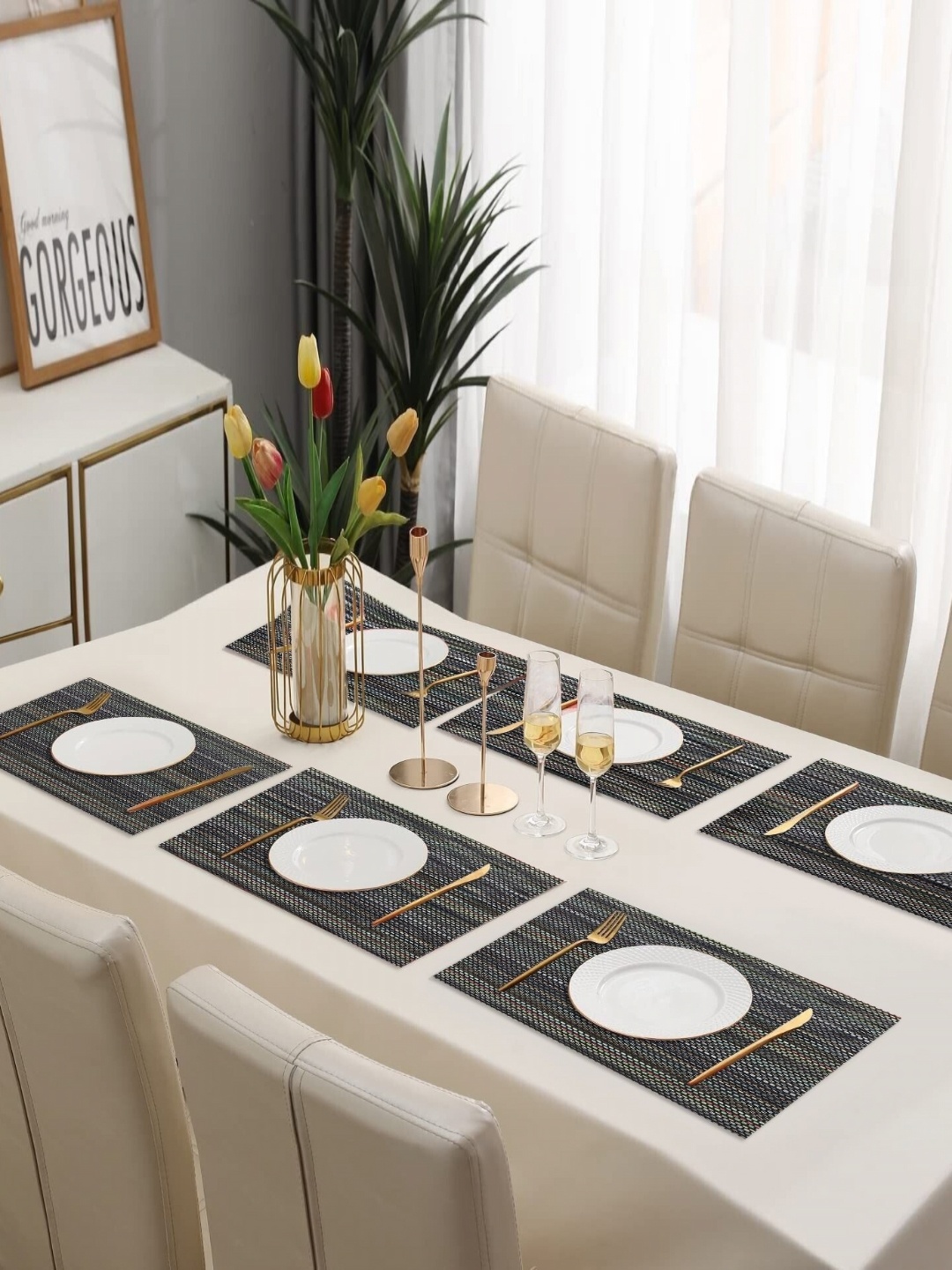 

LooMantha 6-Pcs Green Textured Heat Resistant Table Placemats
