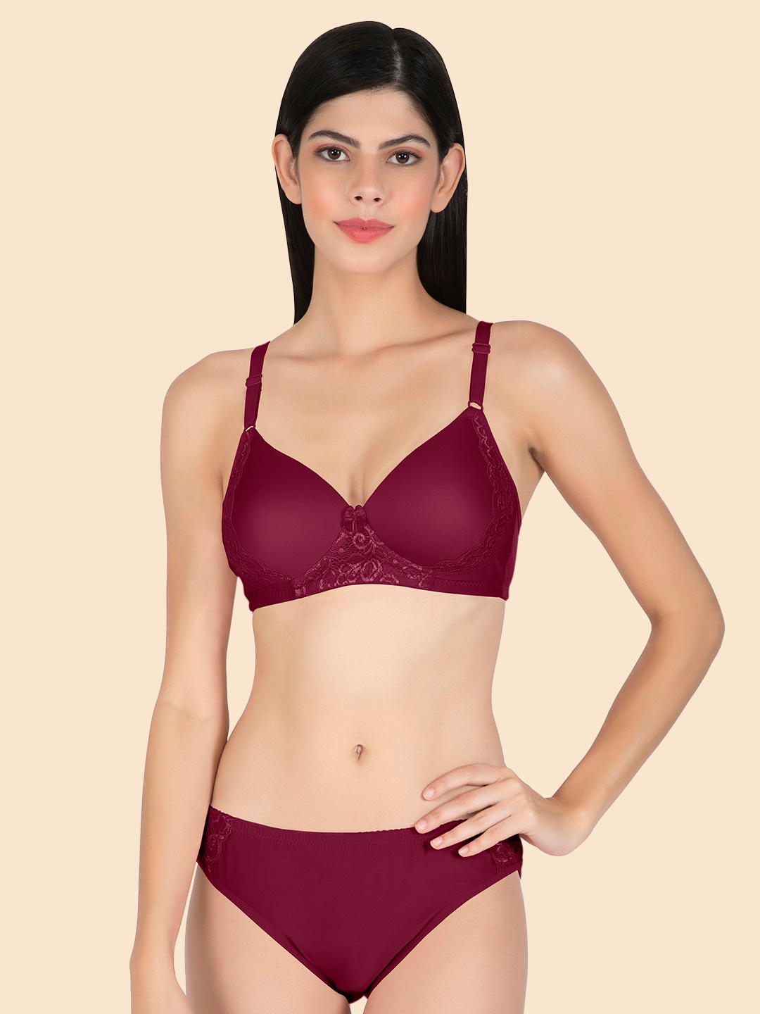 

Joomie Light-Padded Non-Wired Laced Lingerie Set, Magenta