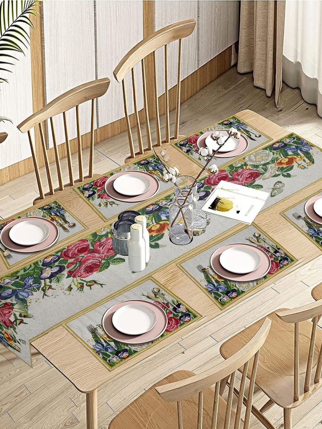 

PRAKARTIK Set Of 7 Green & Yellow Printed Table Linen Sets