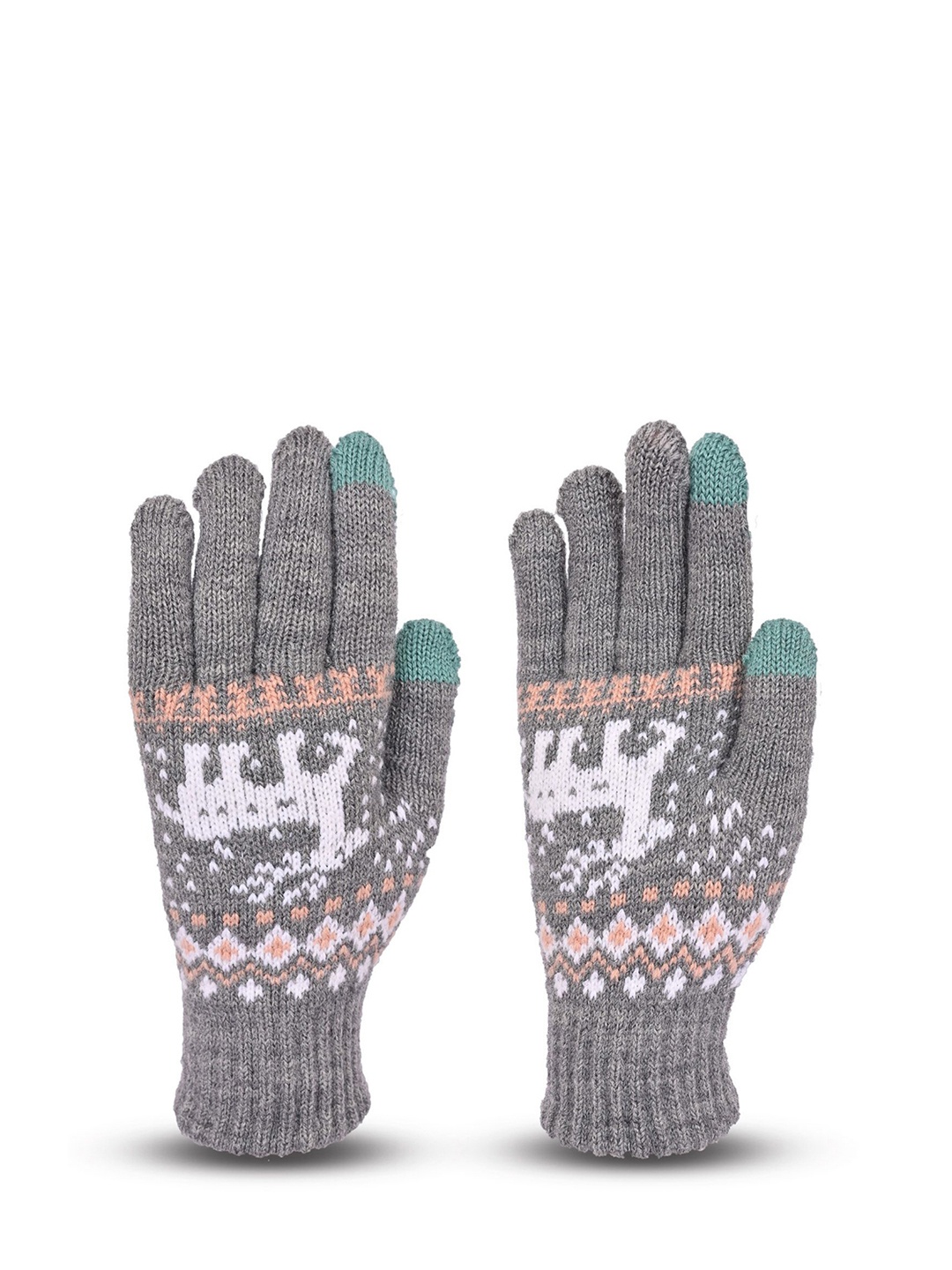 

LOOM LEGACY Women Patterned Touchscreen Woolen Winter Gloves, Grey