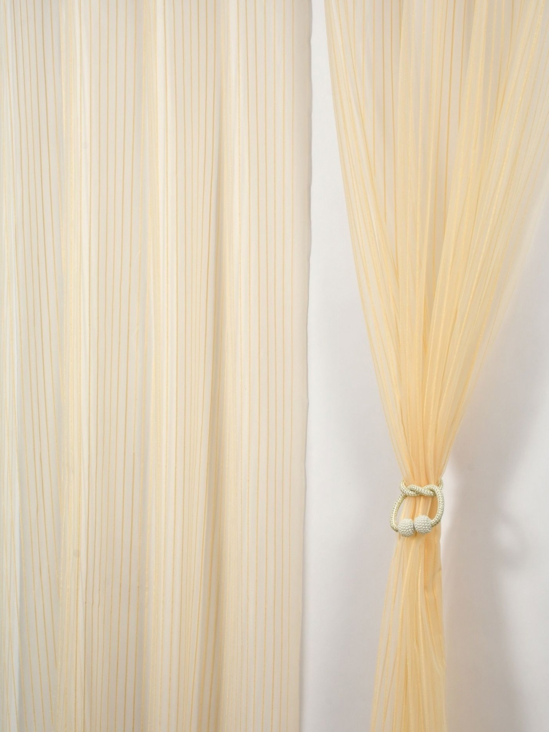 

Aura Beige Set of 2 Striped Sheer Door Curtain