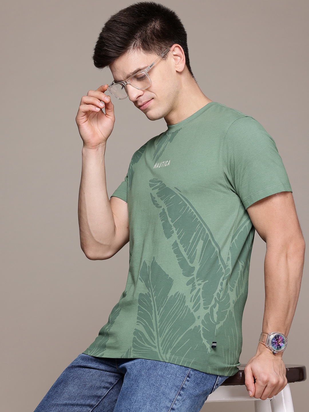 

Nautica Printed Pure Cotton T-shirt, Green