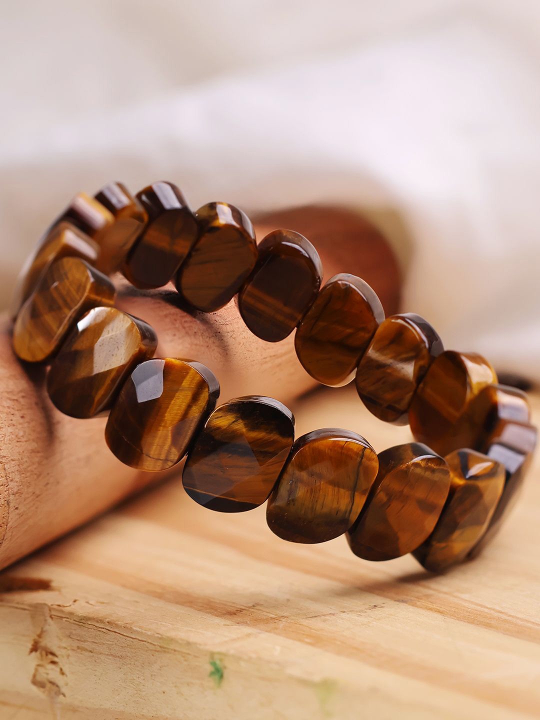 

Shubhanjali Tiger Eye Beaded Wraparound Bracelet, Brown