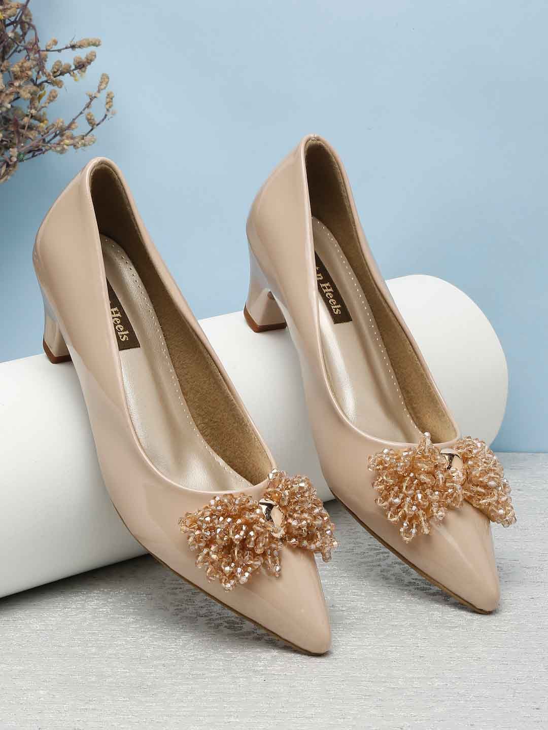 

Flat n Heels Synthetic Patent Block Heel Pumps, Beige
