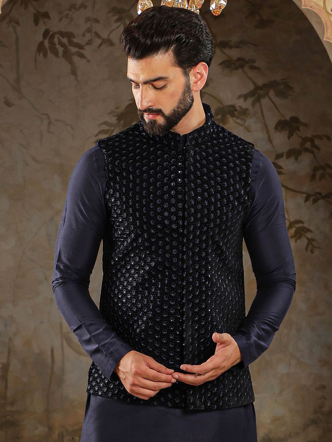 

HOUSE OF DEYANN Embroidered Nehru Jackets, Navy blue
