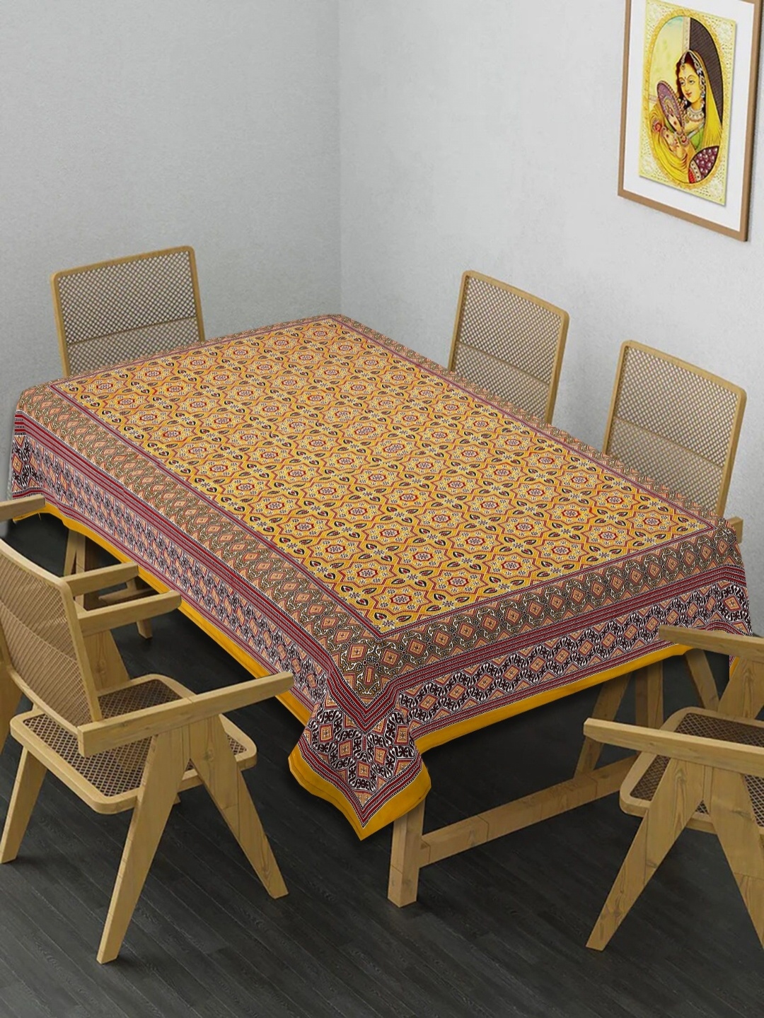 

Texstylers Gold-Toned Floral Anti-Slip Cotton 6-Seater Table Cover