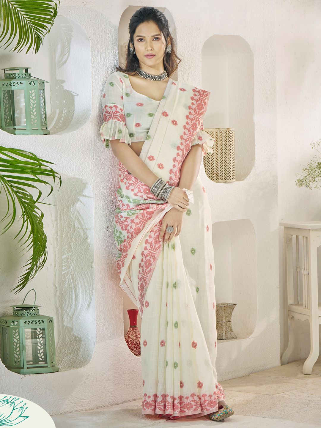 

Anouk Ethnic Motifs Woven Design Saree, Off white