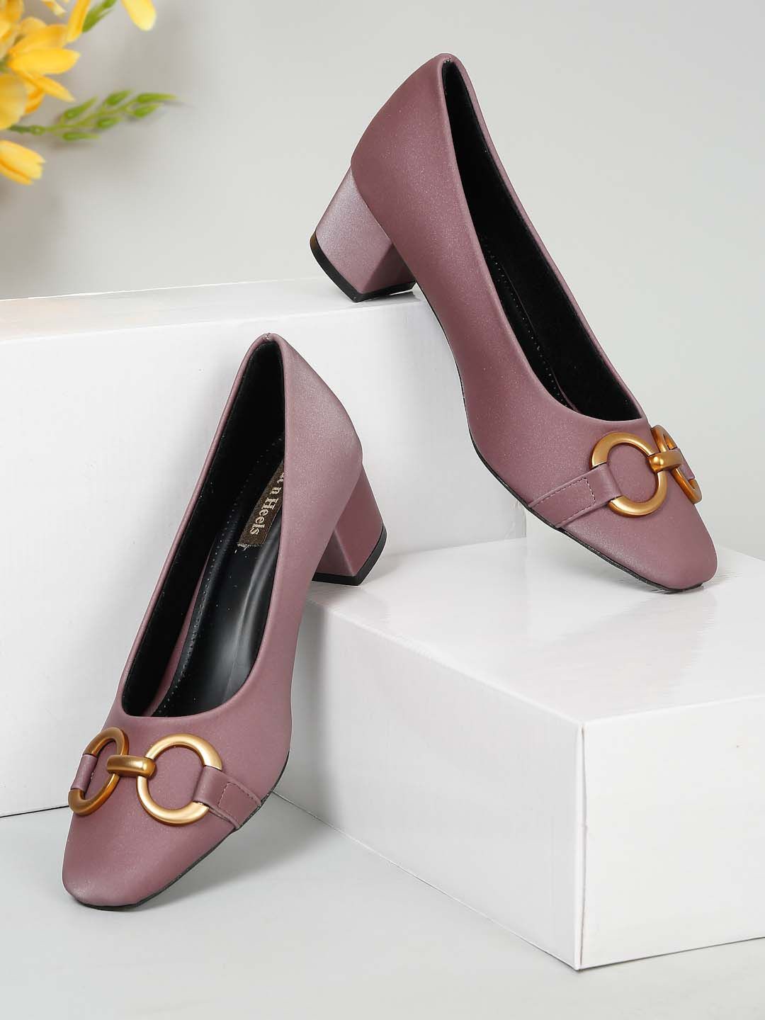 

Flat n Heels Synthetic Block Heel Pumps, Purple