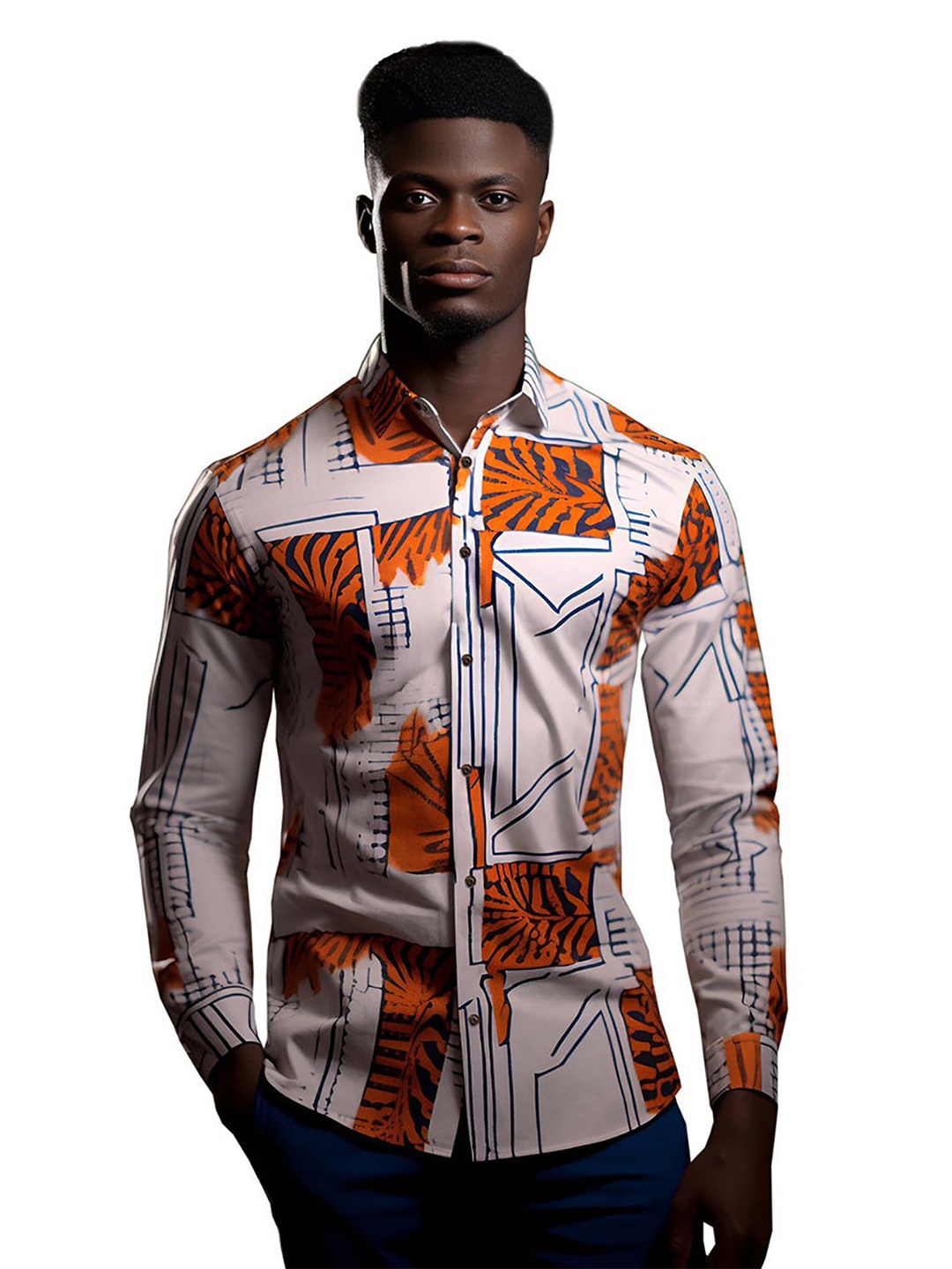 

StyleCast x Revolte Men Cutaway Collar Abstract Printed Casual Shirt, Multi