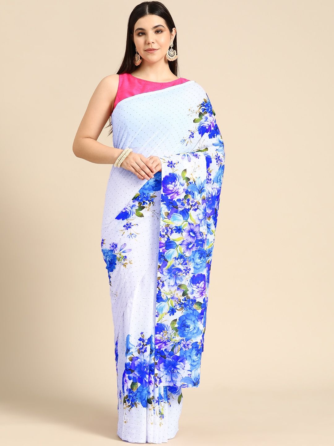 

BUTA BUTI Floral Pure Cotton Saree, Blue
