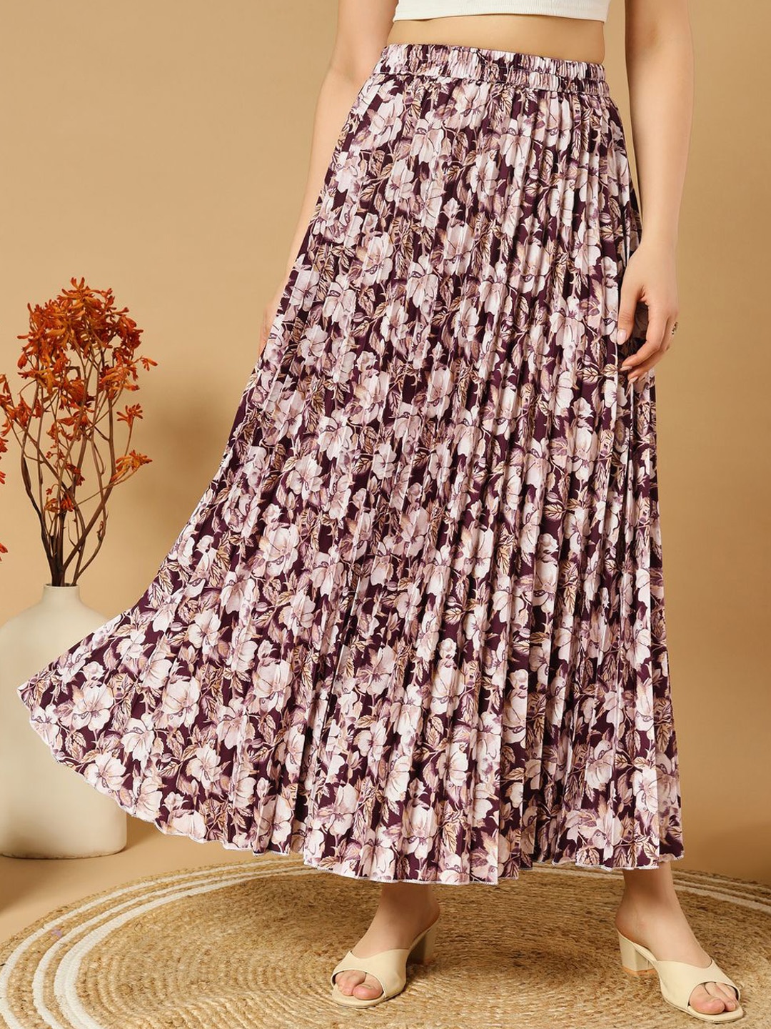 

ZWERLON Floral Printed A-Line Maxi Skirt, Purple