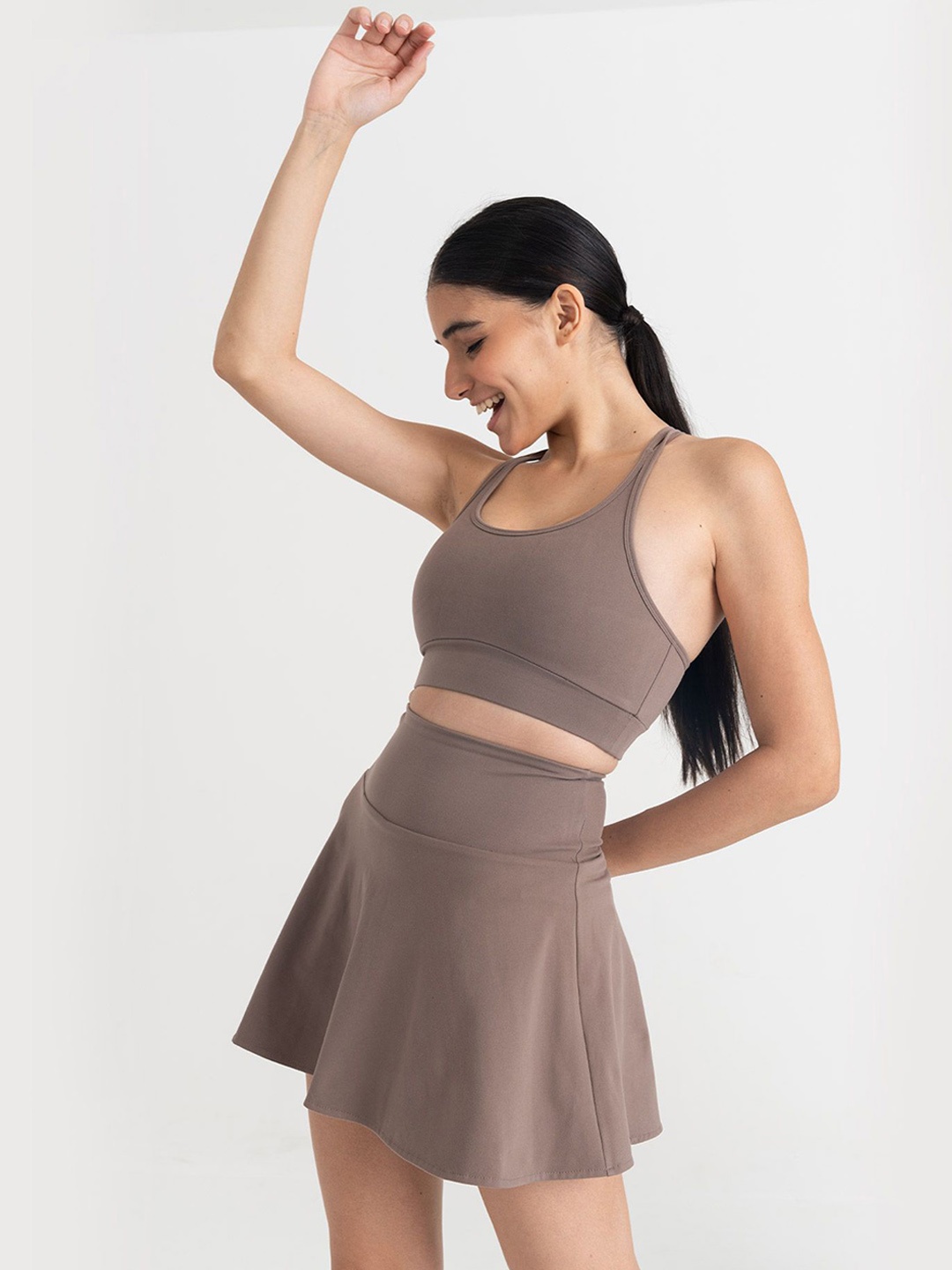 

Hunnit Zen Cheerful High Waist Flare Skorts, Brown