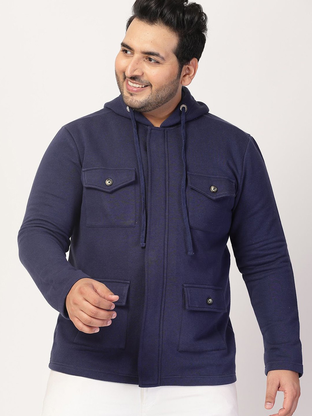 

plusS Men Plus Size Hooded Open Front Jacket, Navy blue