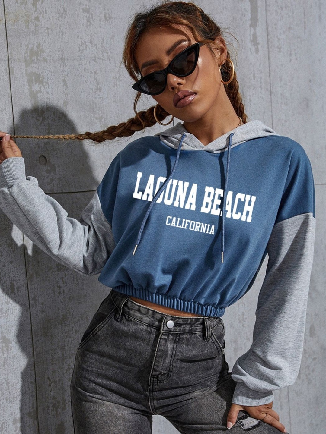 

KPOP Women Typography Printed Hood Pullover Sweatshirt, Blue
