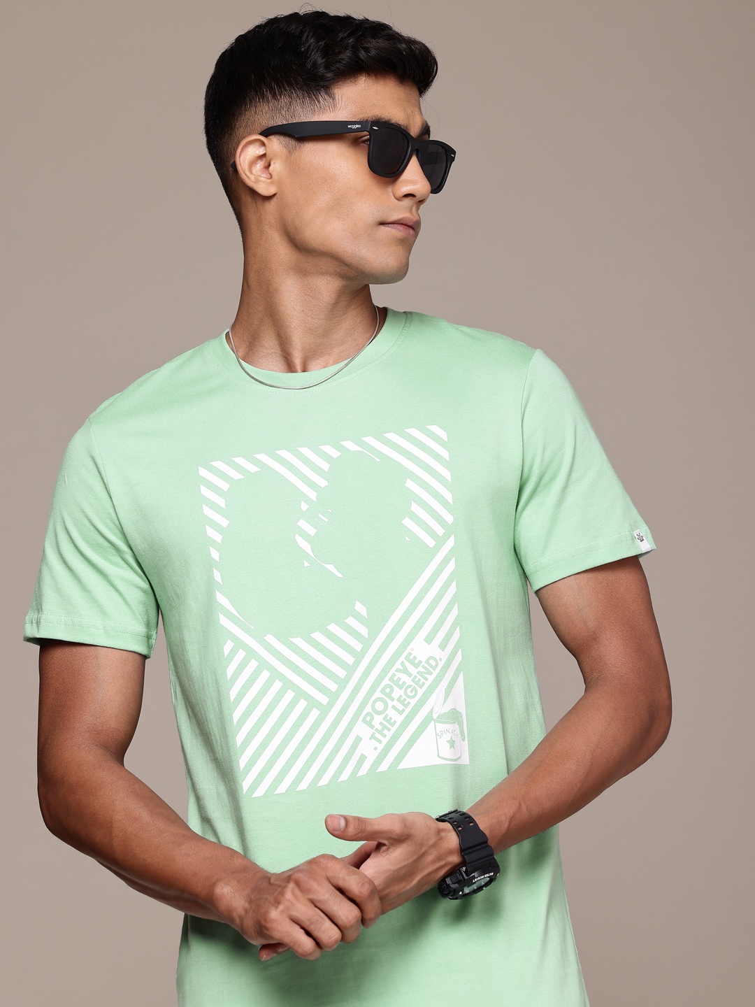 

WROGN x POPEYE Printed Pure Cotton T-shirt, Green