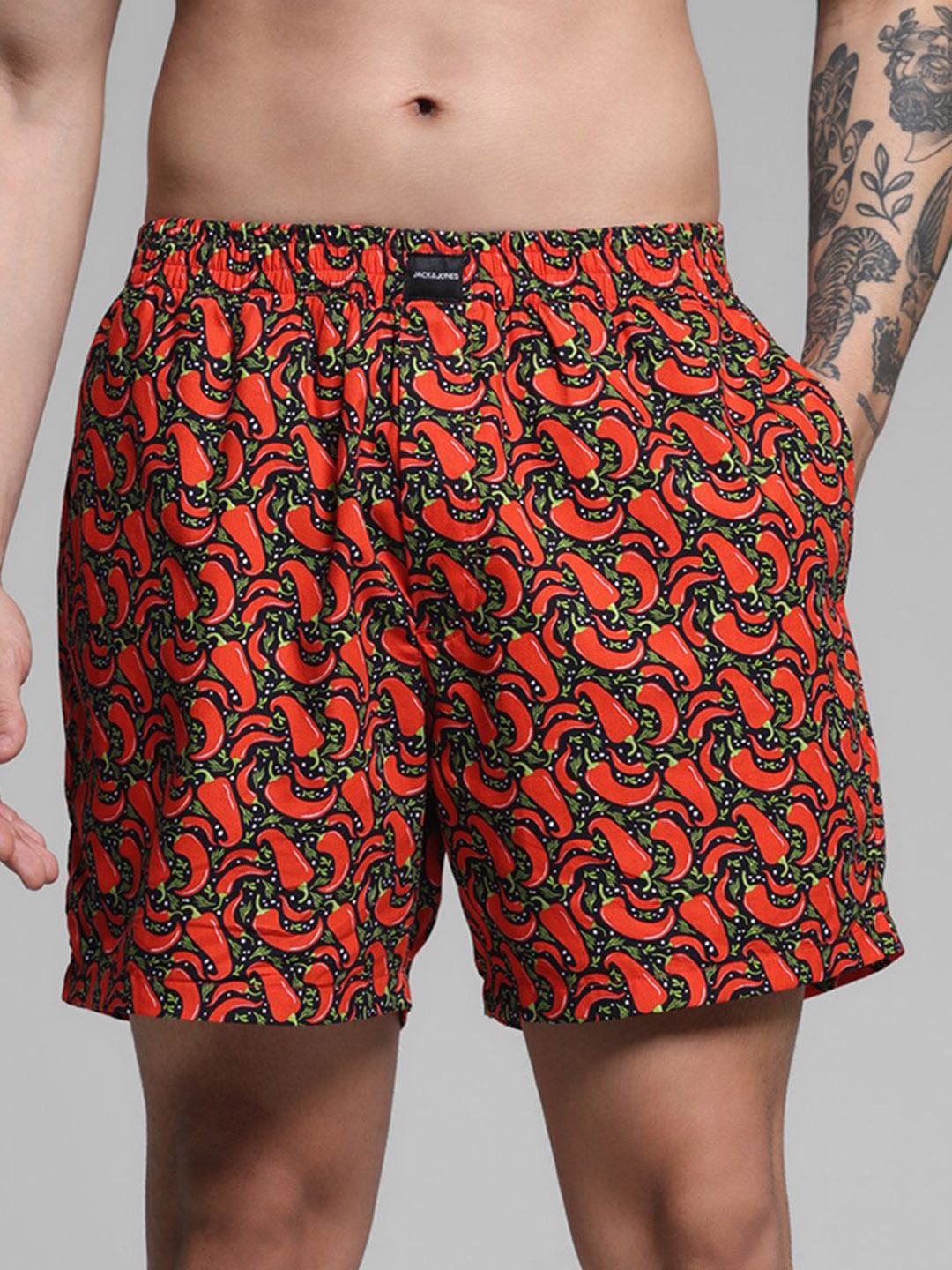 

Jack & Jones Men Printed Pure Cotton Boxers 9008072001, Red