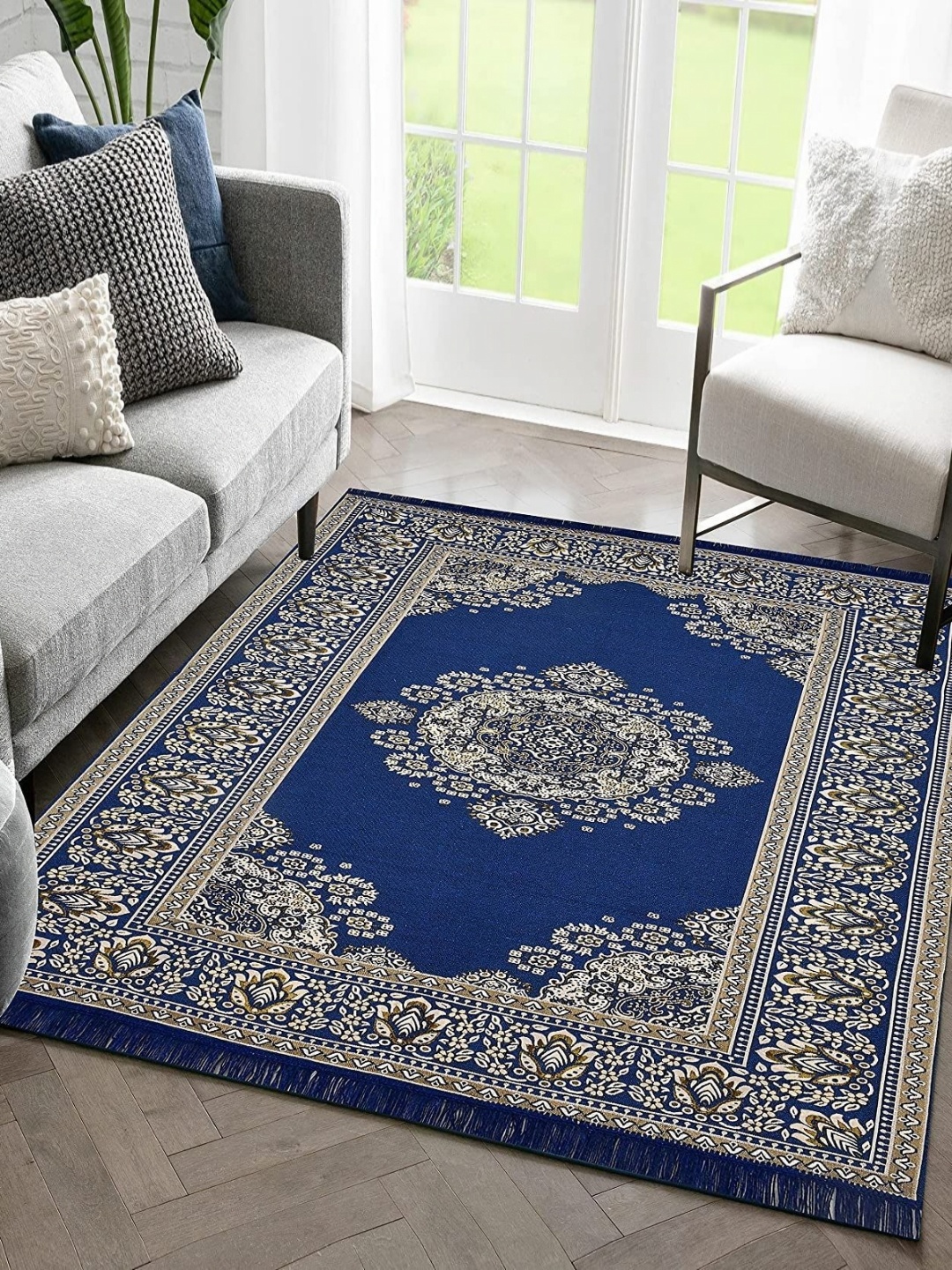 

Sparrow world Blue Solid Cotton Carpet